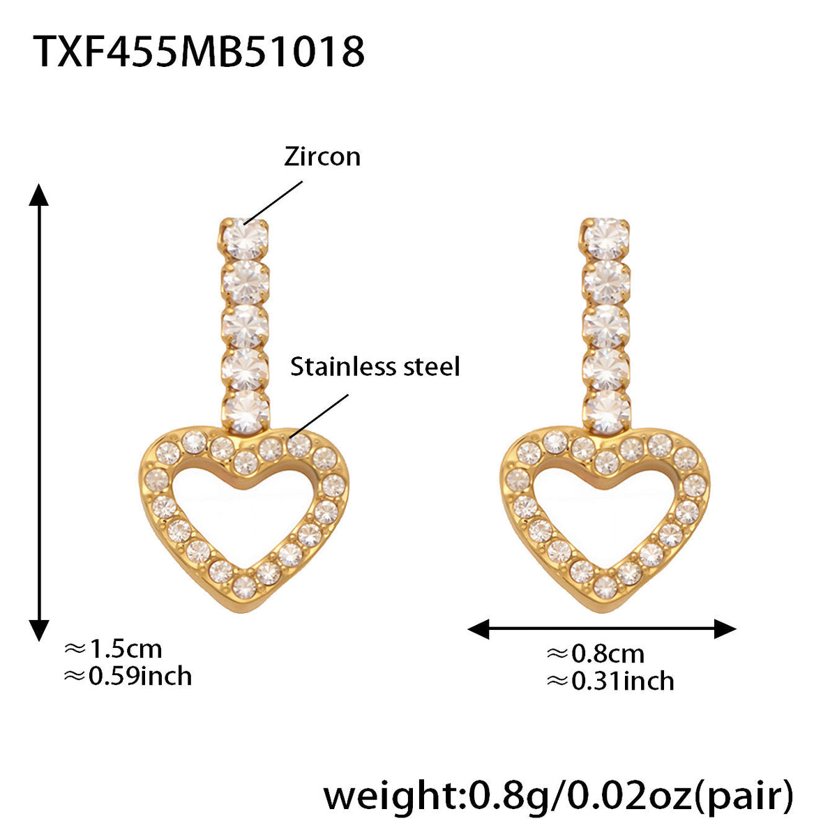 D관 - 스테인리스 스틸 풀큐빅 하트 체인 귀걸이 목걸이 팔찌 [TXP455] 25.10-4