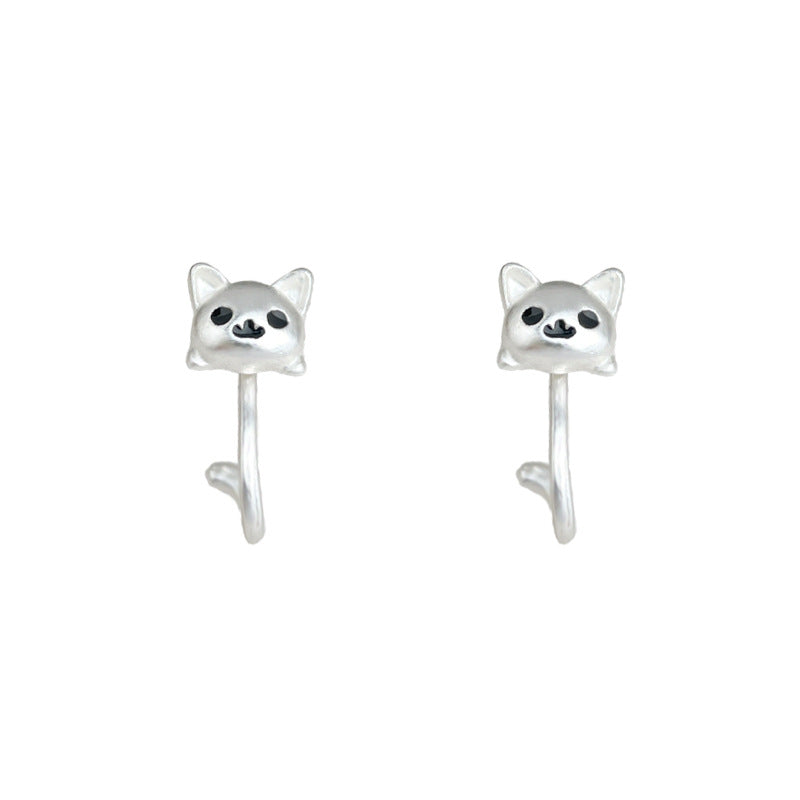 C관 - 925 은침 핸드페인팅 고양이 무광 귀걸이 [6596] 25.09-1