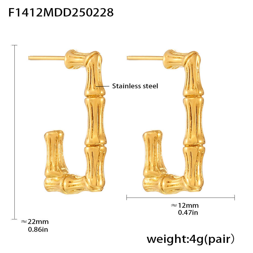 D관 - 18K 도금 U자형 대나무 디자인 직사각형 스테인리스 스틸 귀걸이 [F1412] 25.03-1