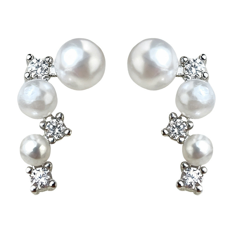 C관 - 925 은침 진주 큐빅 비정형 귀걸이 [7201] 25.12-1