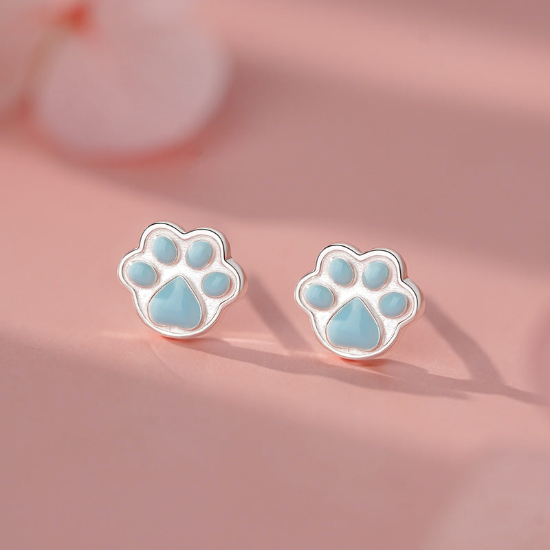 B관 - 999 실버 고양이 발바닥 모양 귀걸이 [YC3004E_1] 25.11-3