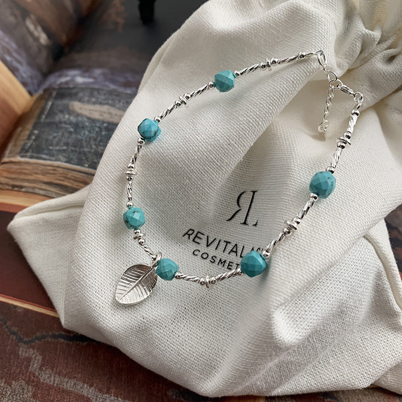 A관 - 925 실버 핸드메이드 터키석 잎사귀 목걸이 팔찌 [1425] 25.10-2