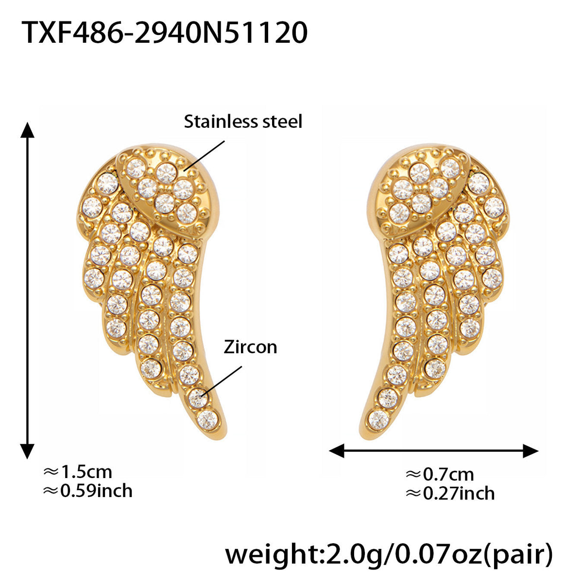 D관 - 스테인리스 스틸 날개 큐빅 18K 도금 팔찌 목걸이 귀걸이 반지 [TXP486] 25.11-4