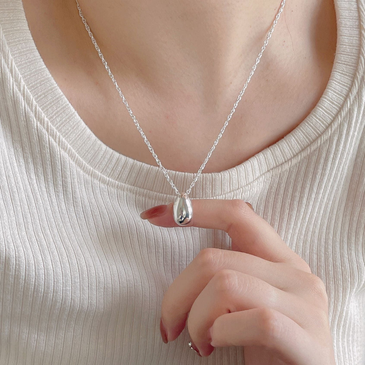F관 - 925 실버 물방울 디자인 목걸이 [B1170] 25.12-3