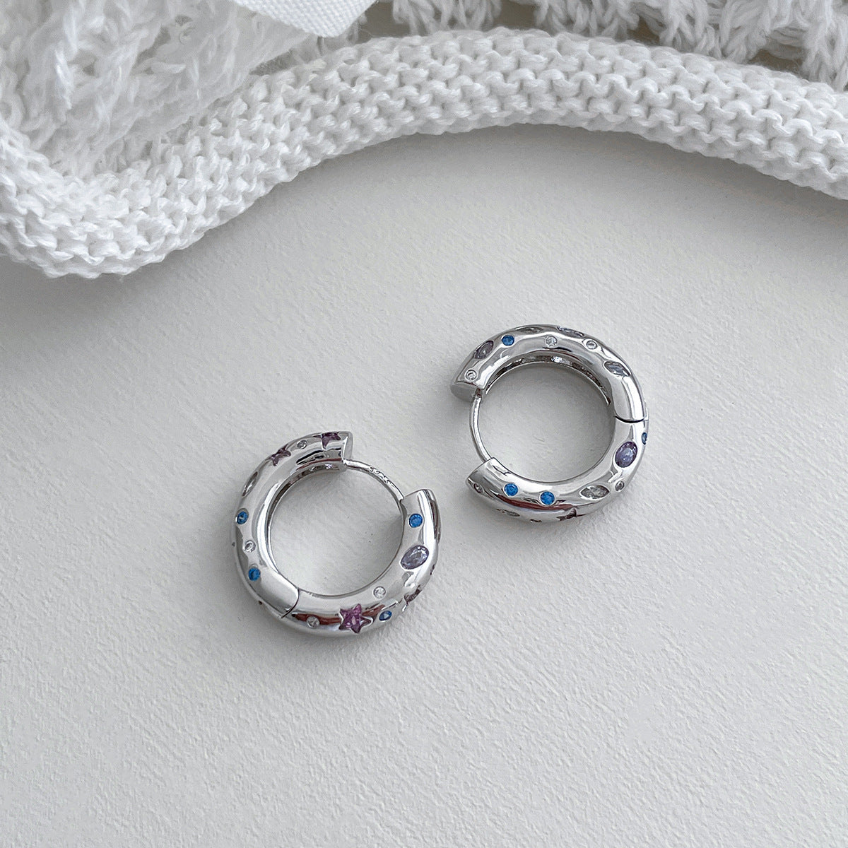 A관 - 별 큐빅 925 은침 링 후프 귀걸이 [EH-4135] 25.12-2