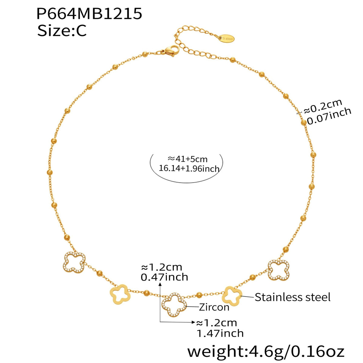 D관 - 스테인리스 스틸 18K 도금 클로버 큐빅 Y자 목걸이 [P664] 25.12-3