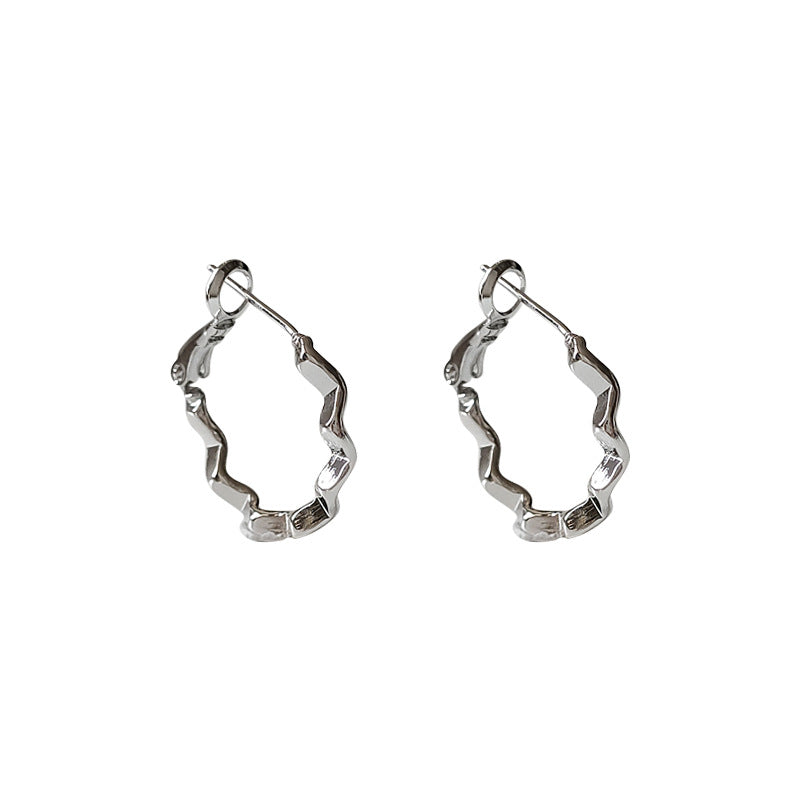 C관 - 간결한 금속 물결 은침 링 귀걸이 [1342] 24.04-2