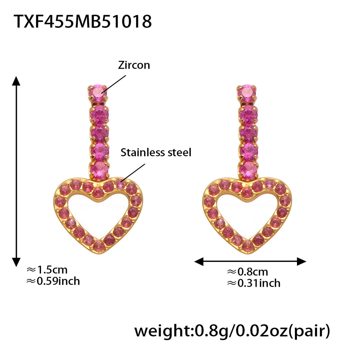 D관 - 스테인리스 스틸 풀큐빅 하트 체인 귀걸이 목걸이 팔찌 [TXP455] 25.10-4
