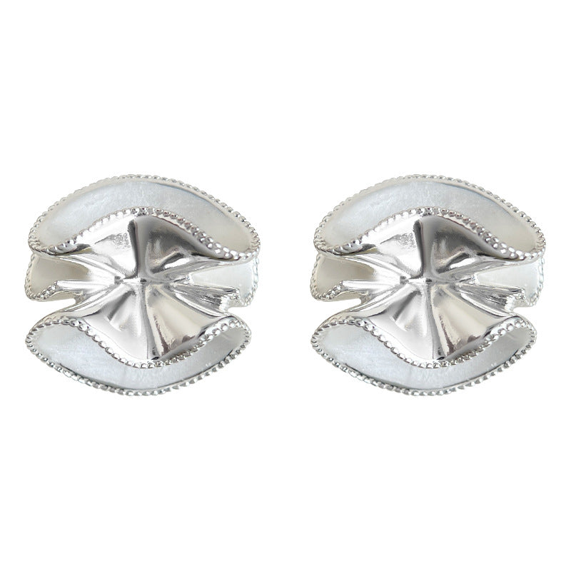 C관 - 무광 플라워 주름 디자인 925 은침 귀걸이 [7138] 25.11-4