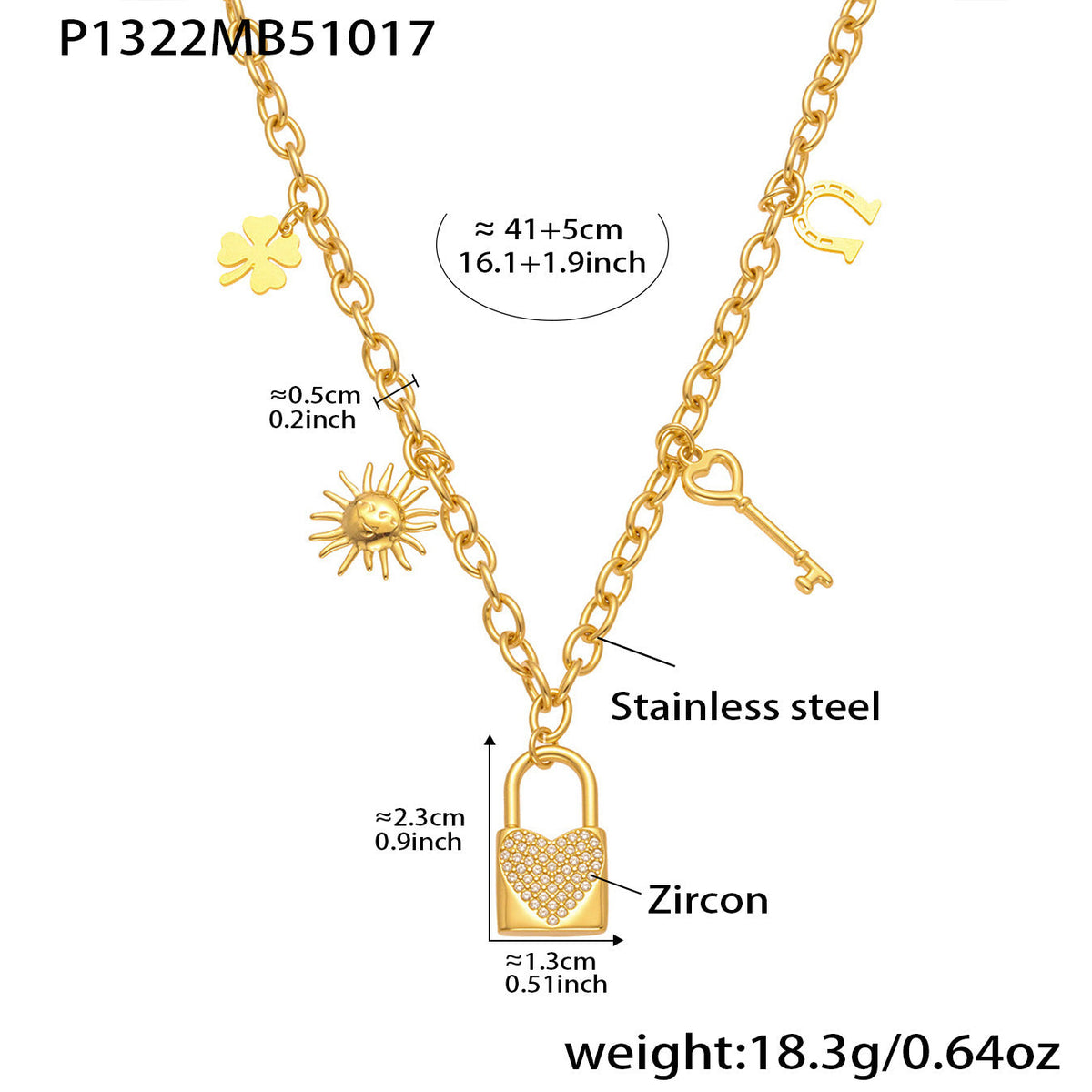 D관 - 18K 도금 스테인리스 스틸 큐빅 자물쇠 스퀘어 펜던트 목걸이 [P1322] 25.10-4