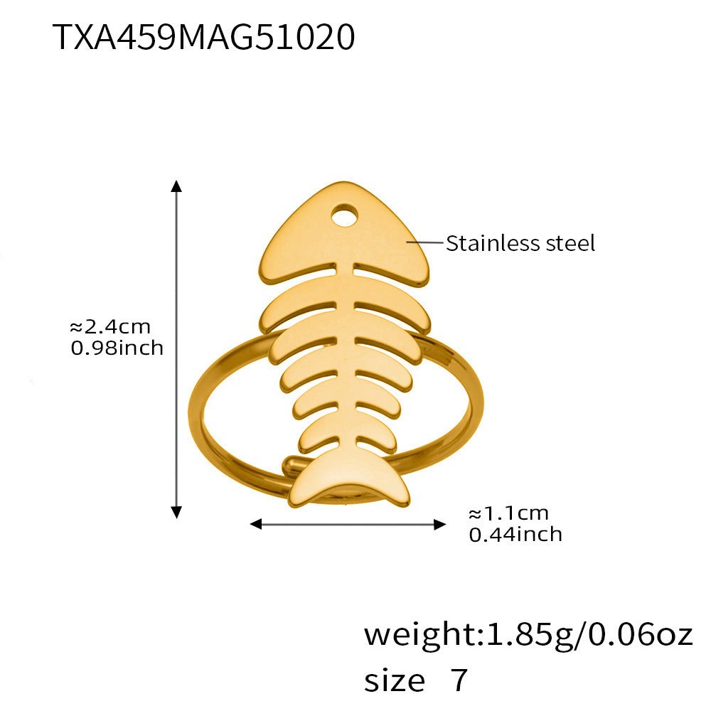 D관 - 스테인리스 18K 도금 물고기뼈 하트 디자인 목걸이 귀걸이 반지 [TXP459] 25.10-5