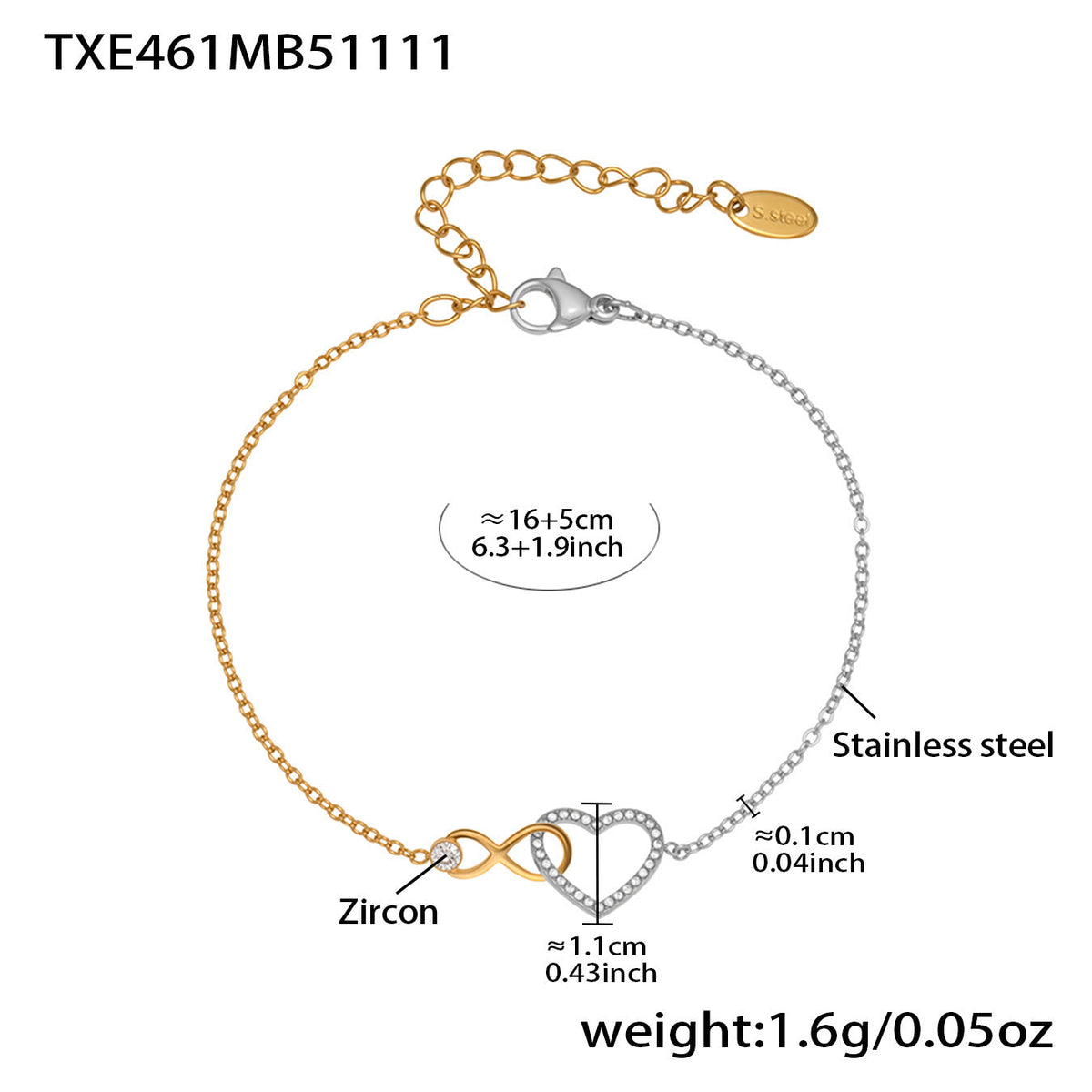 D관 - 하트 인피니티 큐빅 18K 도금 스테인리스 목걸이 팔찌 [TXP461] 25.11-3