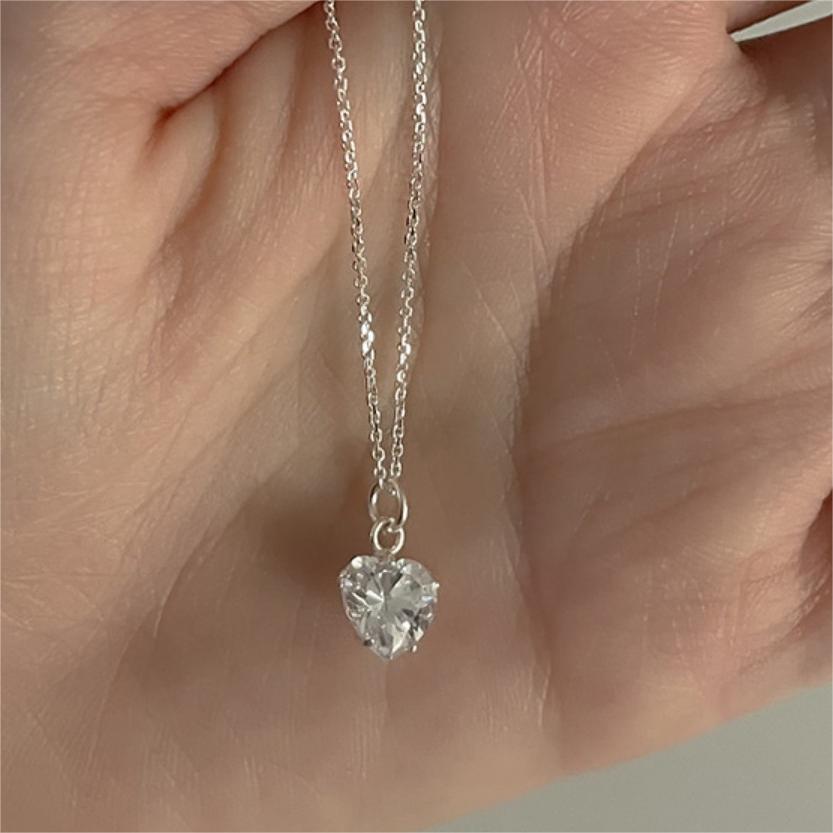 F관 - 925 실버 하트 큐빅 펜던트 목걸이 [B1209] 25.10-1