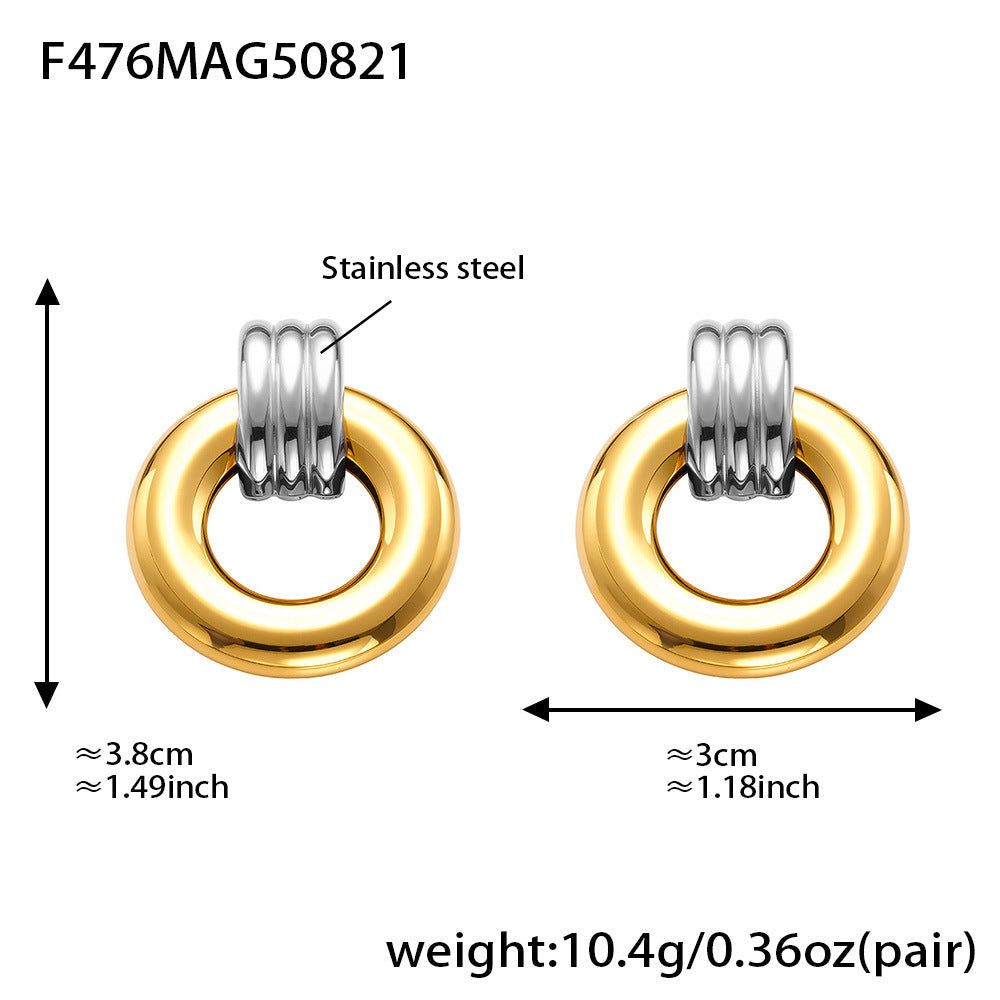 D관 - 스테인리스 스틸 18K 도금 더블 링 드롭 귀걸이 [F475-F476-F483] 25.08-5