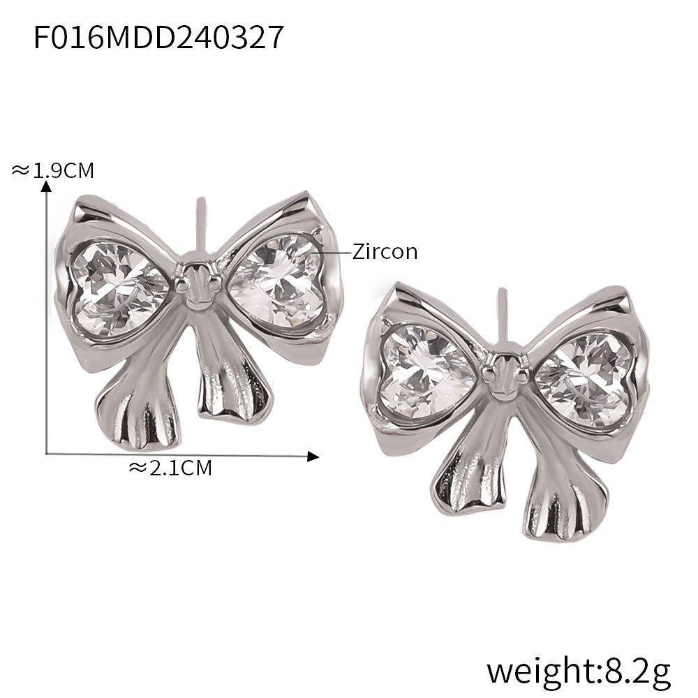 D관 - 레트로 하트 꼬임 펜던트 큐빅 리본 귀걸이 티타늄 스틸 목걸이 [F016-P023] 24.04-2
