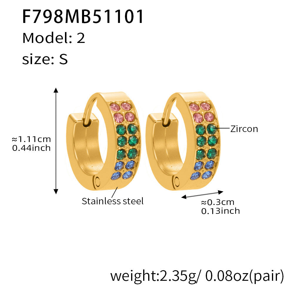 D관 - 스테인리스 18K 도금 C자형 멀티컬러 큐빅 귀걸이 [F798] 25.11-1