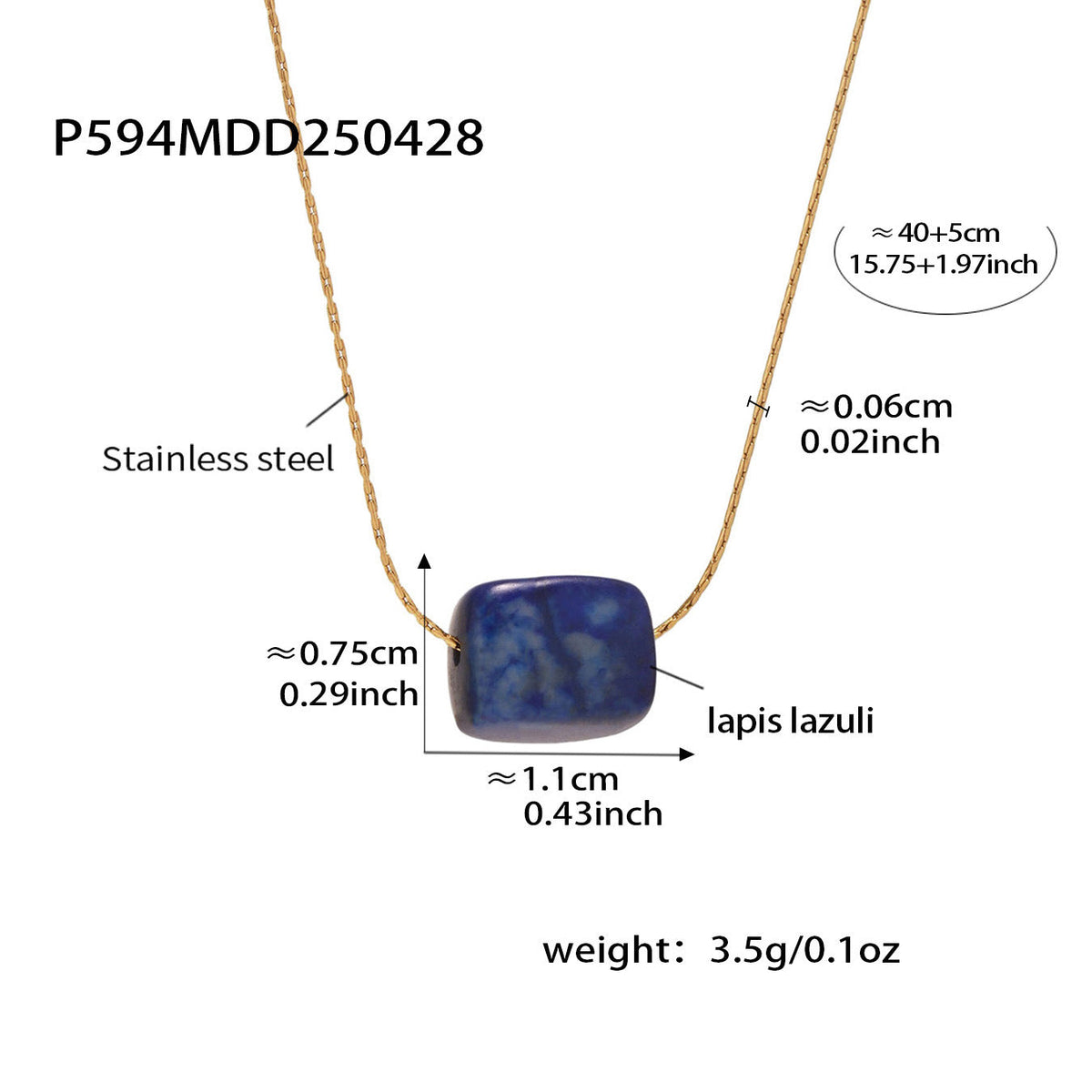 D관 - 직사각형 천연석 펜던트 18K 도금 스테인리스 스틸 목걸이 [P594] 25.05-1
