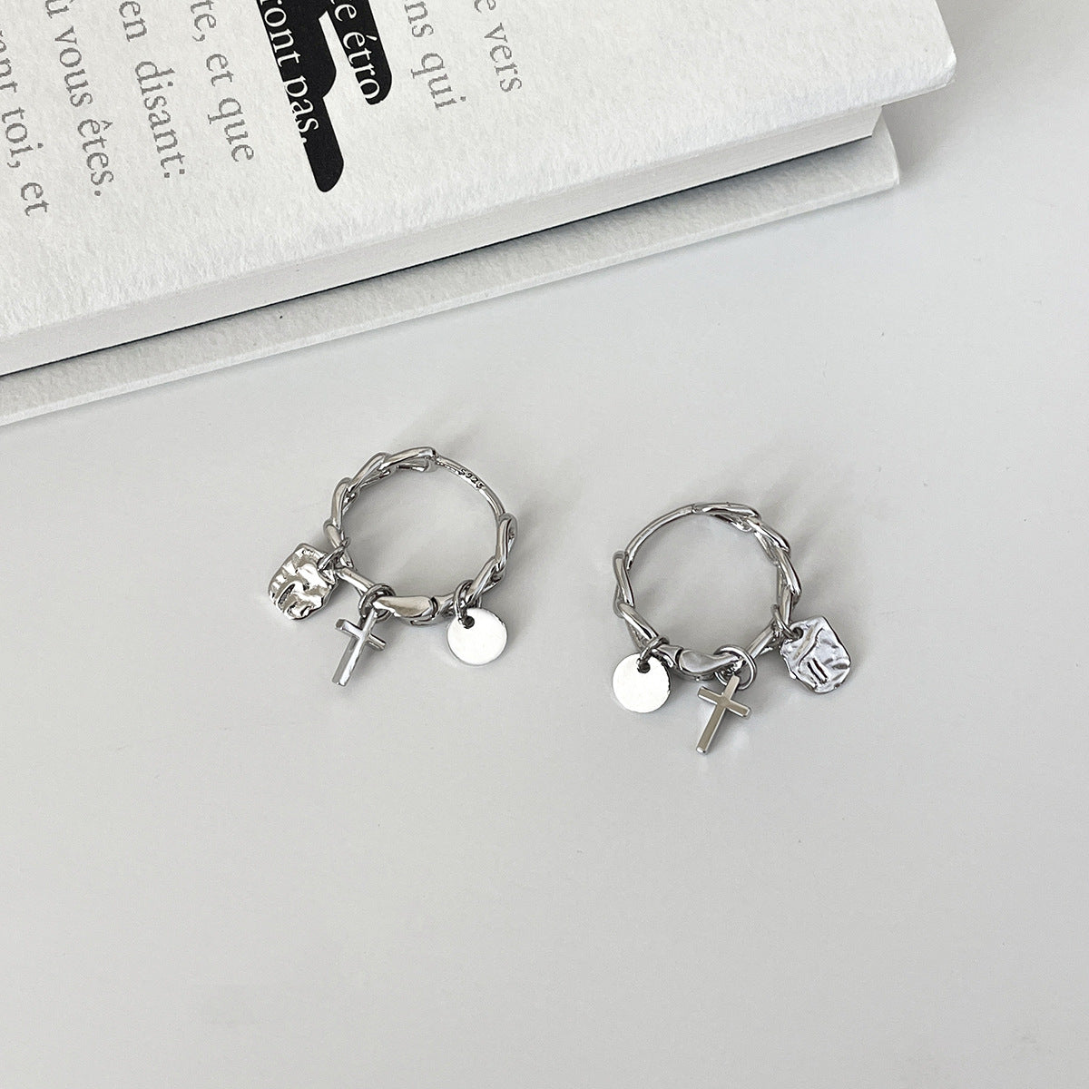 A관 - 925 은침 십자가 드롭 링 귀걸이 [EH-4270] 25.11-4