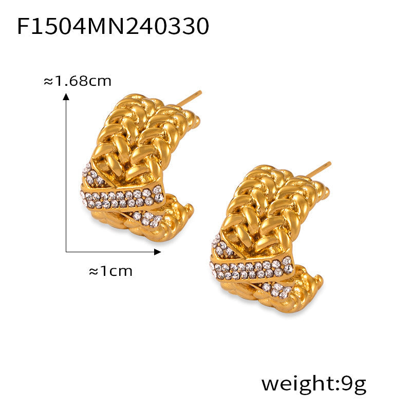 D관 - 신상 디자인 C자형 쇼팽 체인 티타늄 스틸 18K 도금 큐빅 귀걸이 [F1504] 24.04-2