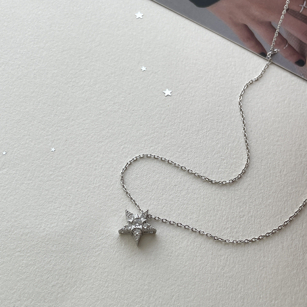 A관 - 925 실버 큐빅 별 펜던트 체인 목걸이 [XL-1212] 25.10-4