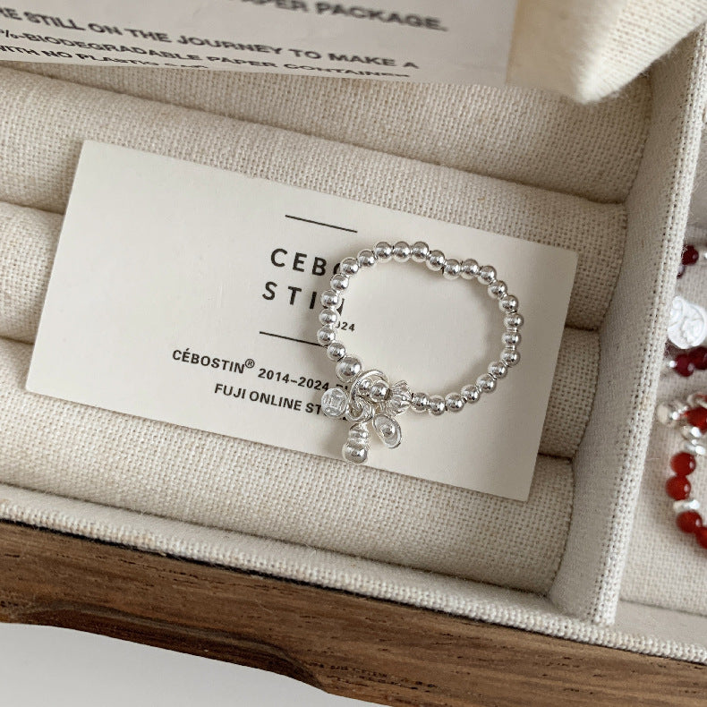 A관 - 플라워 잎사귀 복주머니 말 사과 미니 펜던트 925실버 반지 [RB] 25.11-4