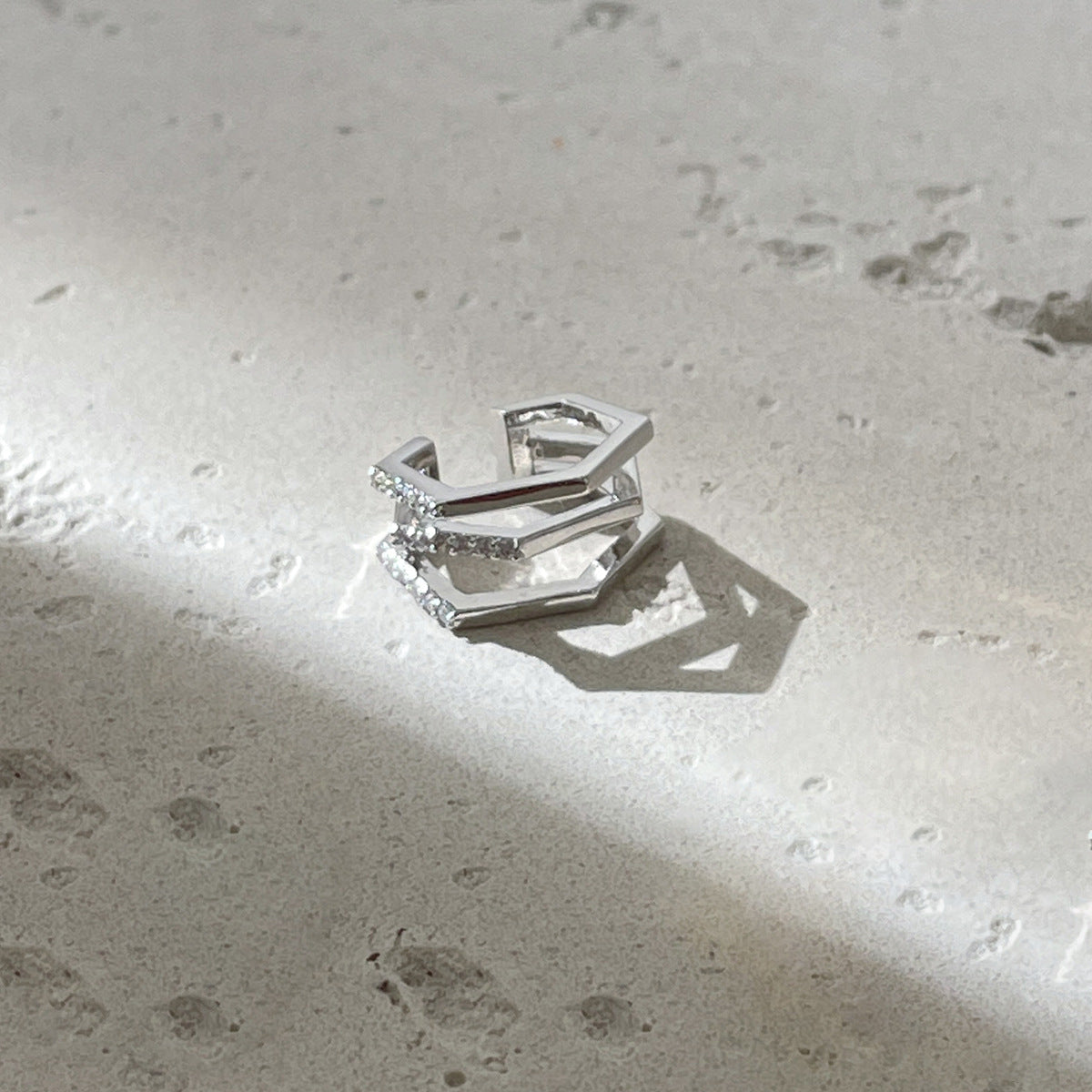 A관 - 멀티 레이어 큐빅 925 은침 스터드 이어커프 귀걸이 [EH-4292] 25.12-3