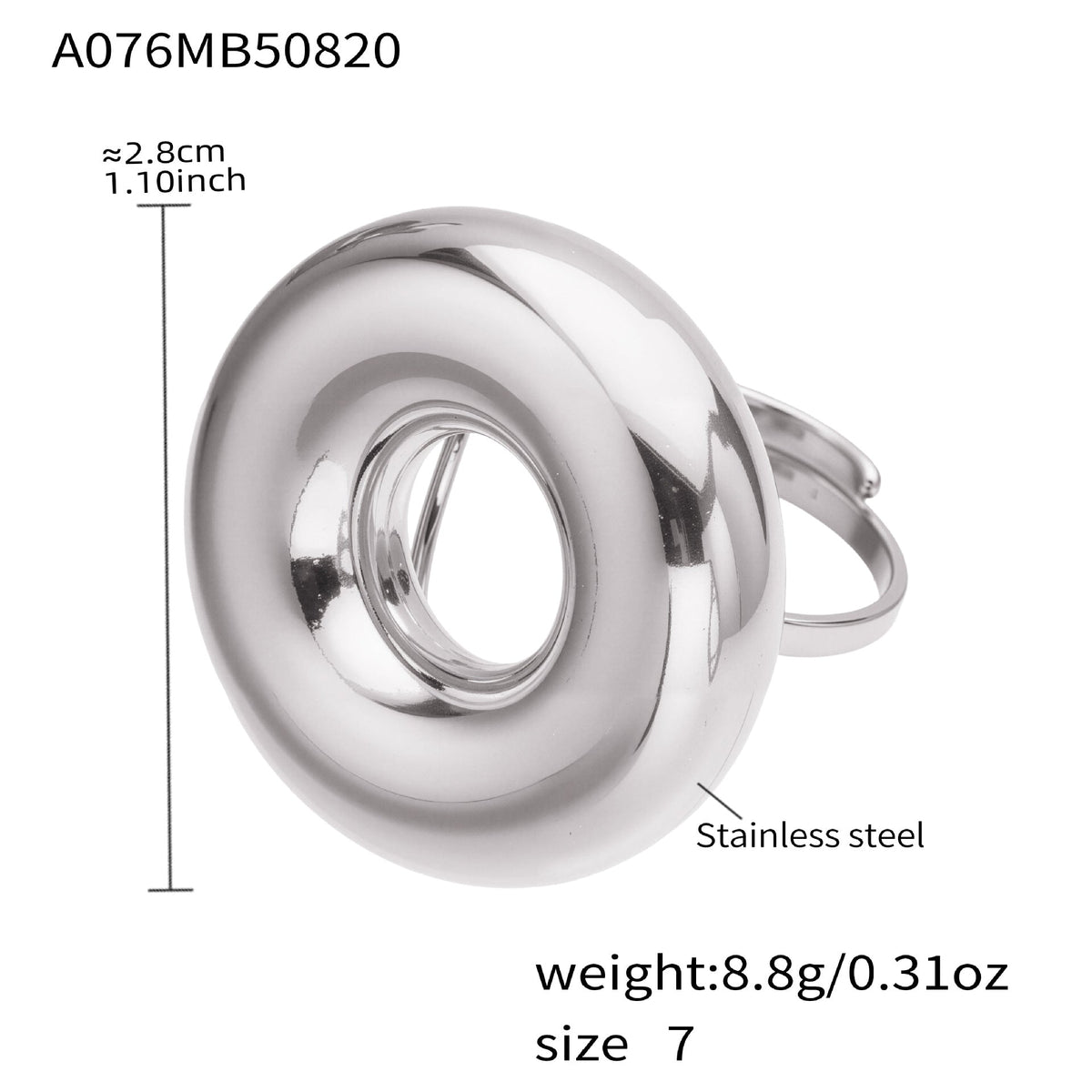 D관 - 빅 원형 오픈형 스테인리스 스틸 18K 도금 반지 [A076] 25.09-4