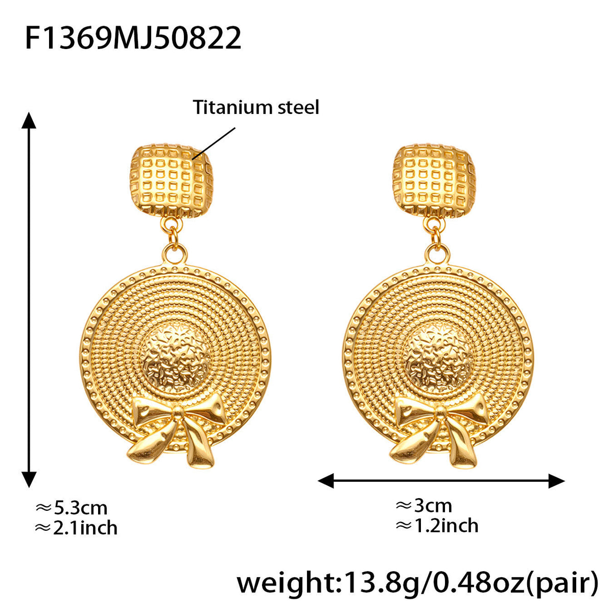 D관 - 스테인리스 스틸 18K 도금 리본 모자 체인 귀걸이 [F549-F1369] 25.08-5