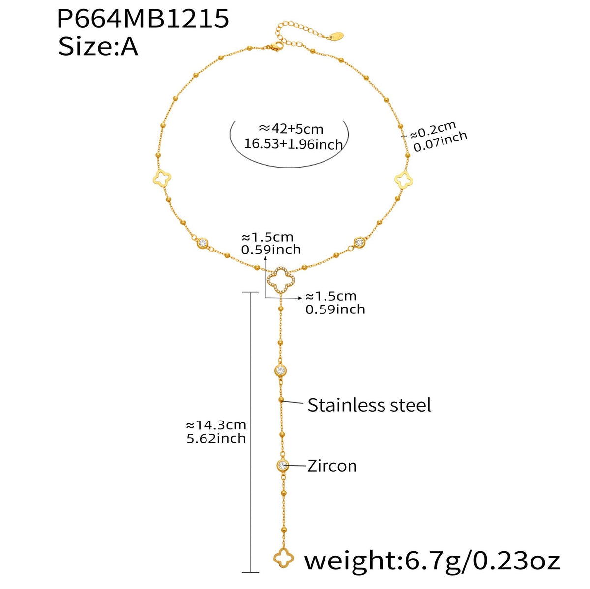 D관 - 스테인리스 스틸 18K 도금 클로버 큐빅 Y자 목걸이 [P664] 25.12-3
