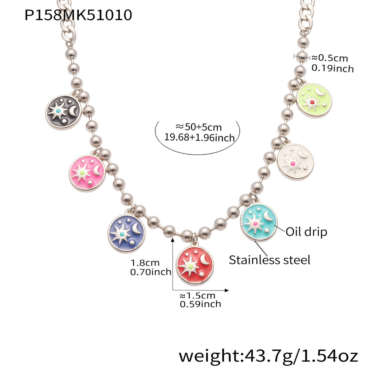 D관 - 스테인리스 스틸 에나멜 해 달 원형 펜던트 목걸이 [P158] 25.10-3