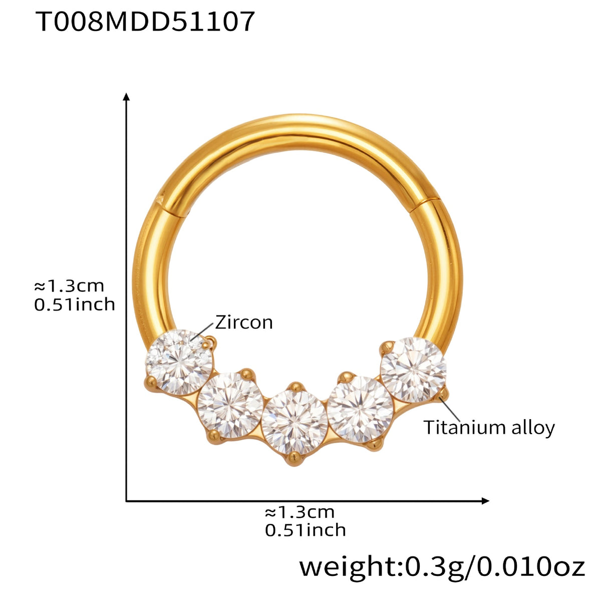 D관 - 티타늄 합금 스틸 큐빅 심리스 링 코 피어싱 [T001] 25.11-2