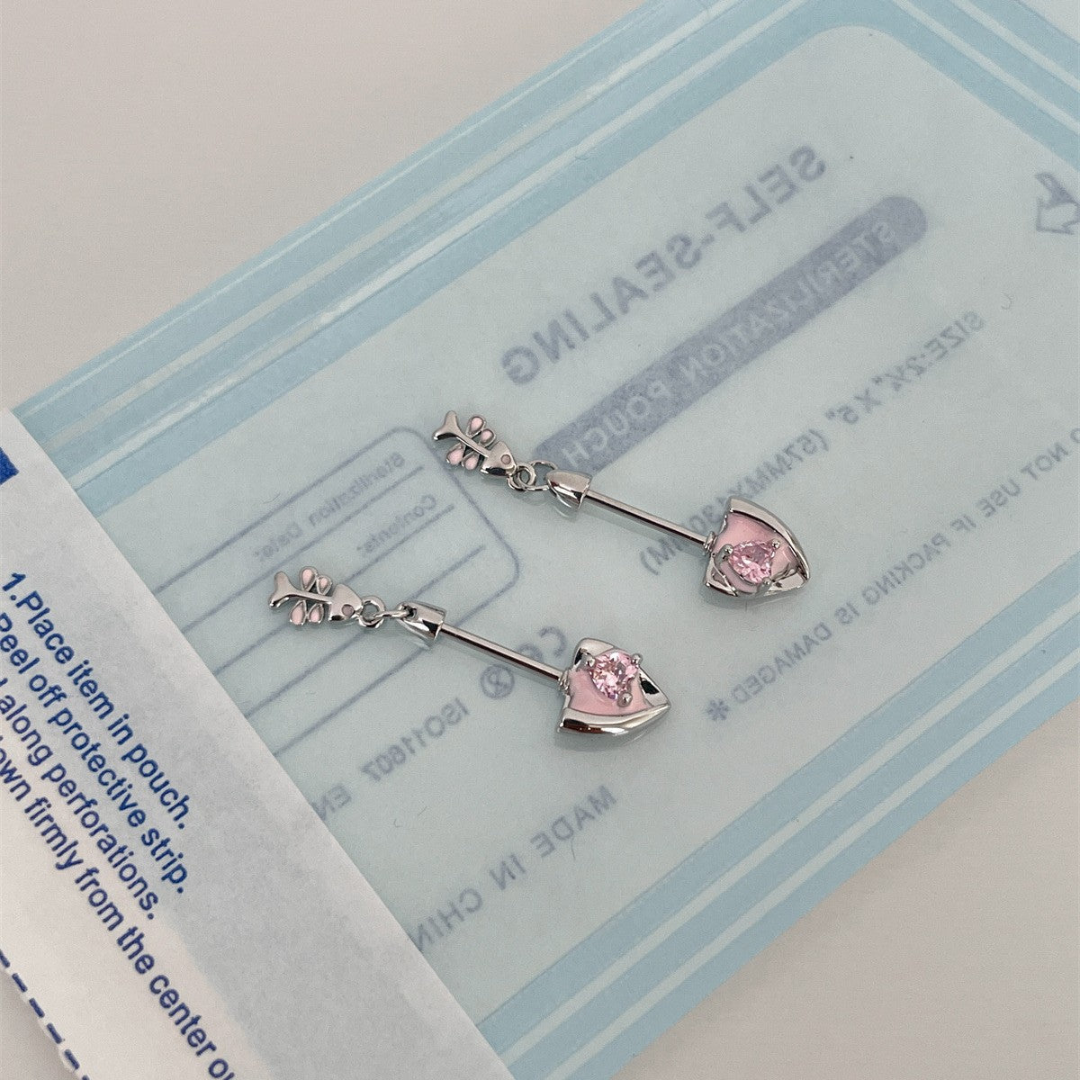 A관 - 티타늄 스틸 고양이귀 물고기뼈 하트 큐빅 귀걸이 [EH-4087] 25.10-1