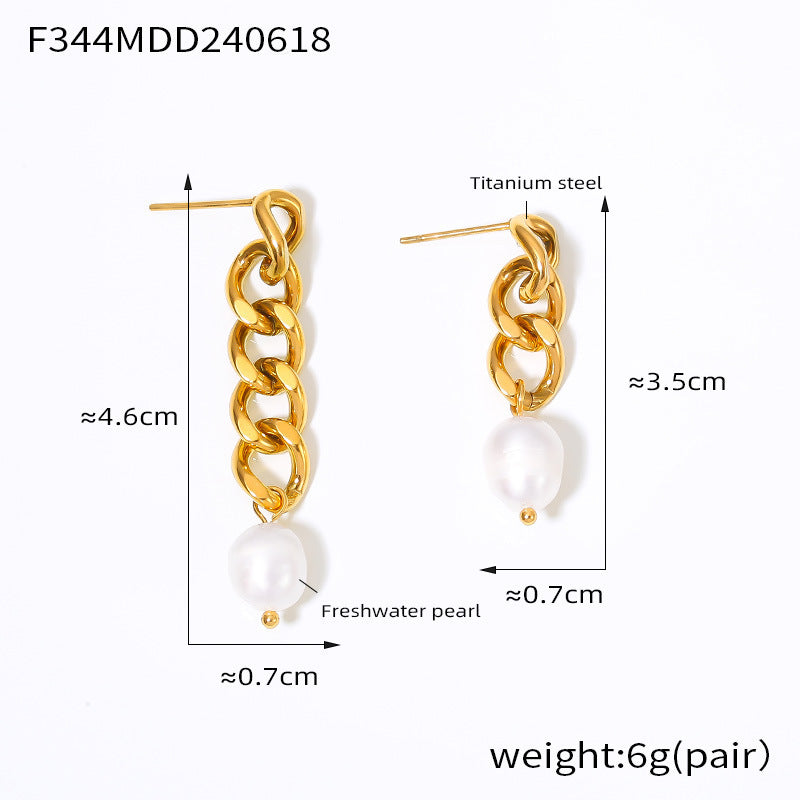 D관 - 티타늄 스틸 도금 롱 숏 체인 담수 진주 우아한 귀걸이 [F344] 24.06-3