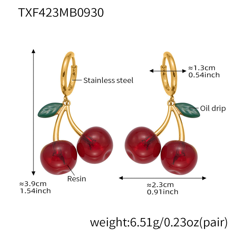D관 - 스테인리스 스틸 체리 과일 펜던트 목걸이 귀걸이 [TXP423-TXF423] 25.10-2