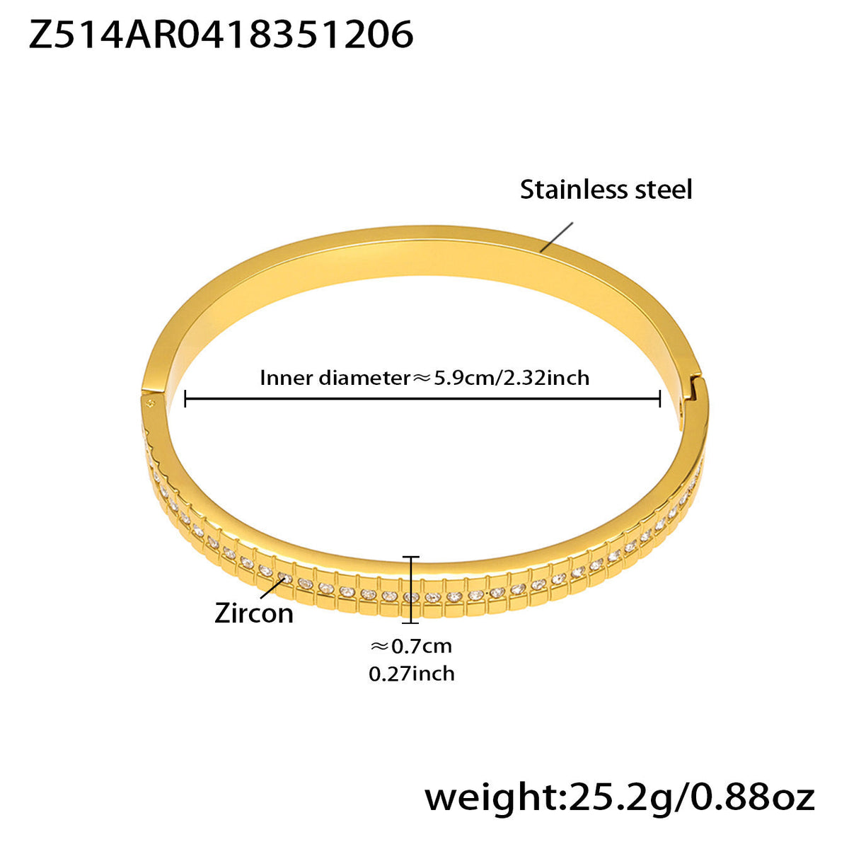D관 - 큐빅 라인 18K 도금 스테인리스 스틸 뱅글 팔찌 [Z512-15] 25.12-2
