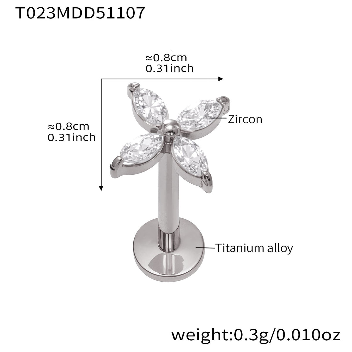 D관 - 티타늄 합금 스틸 입술용 단품 피어싱 [T009] 25.11-2