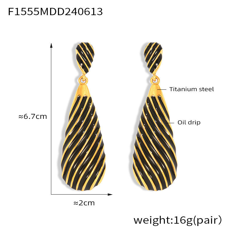 D관 - 티타늄 스틸 유니크 지브라 패턴 드립 코팅 물방울 펜던트 귀걸이 [F1555] 24.06-3