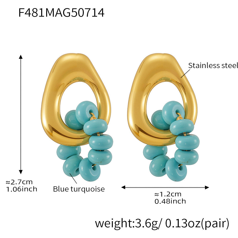 D관 - 18K 도금 터키석 천연석 스테인리스 스틸 귀걸이 [F481-F943] 25.07-3