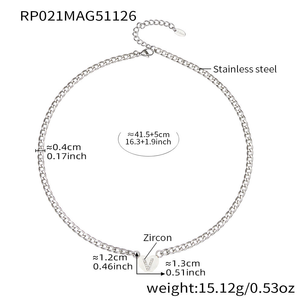 D관 - 스테인리스 스틸 하트 알파벳 큐빅 18K 도금 펜던트 목걸이 [RP021] 25.12-1