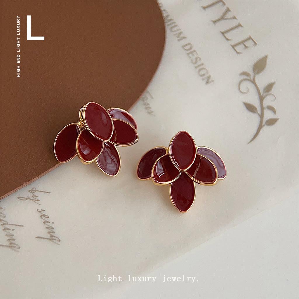 C관 - 입체 나뭇잎 디자인 14K 도금 오일 코팅 에나멜 귀걸이 [3645-3660] 24.03-4