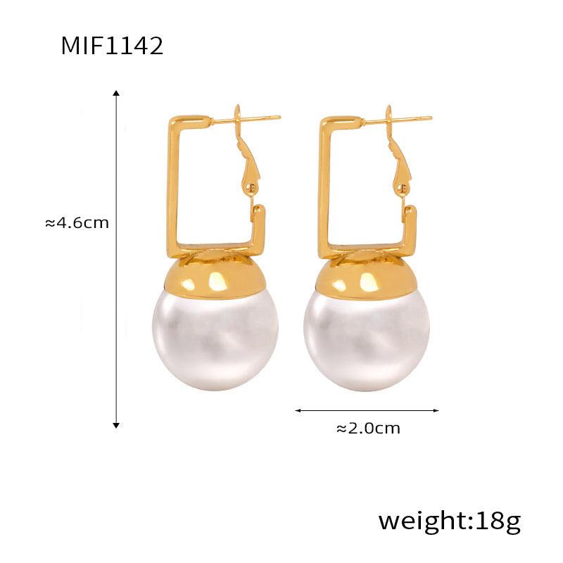 D관 - 미니멀 사각 버클 라운드 컬러 진주 비즈 레트로 유니크 디자인 티타늄 스틸 18K 도금 귀걸이 [F1142] 24.03-2