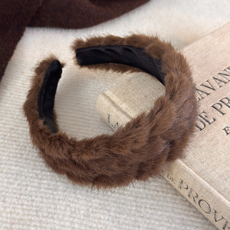 E관 - 단색 퍼 소재 땋은 디자인 머리띠 [27765] 25.12-2