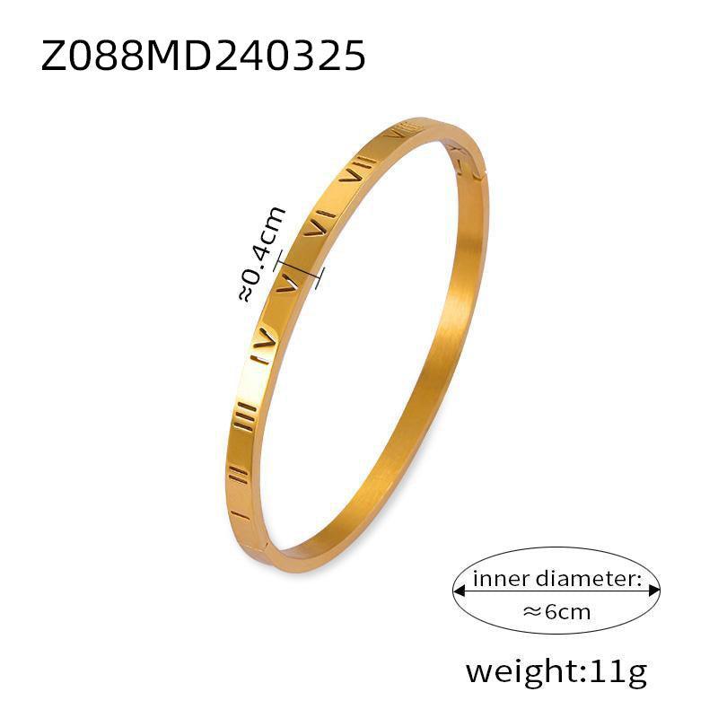 D관 - 레트로 유니크 미니멀 조각 로마 숫자 큐빅 세팅 티타늄 스틸 골드 도금 팔찌 [Z088] 24.03-5