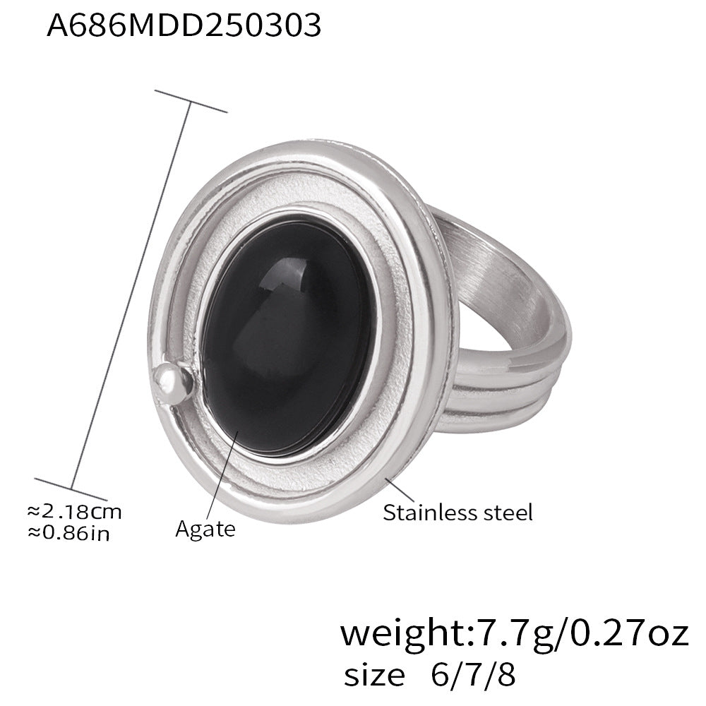 D관 - 오닉스 펜던트 OT 고리 18K 도금 스테인리스 스틸 목걸이 반지 [P1889] 25.12-2