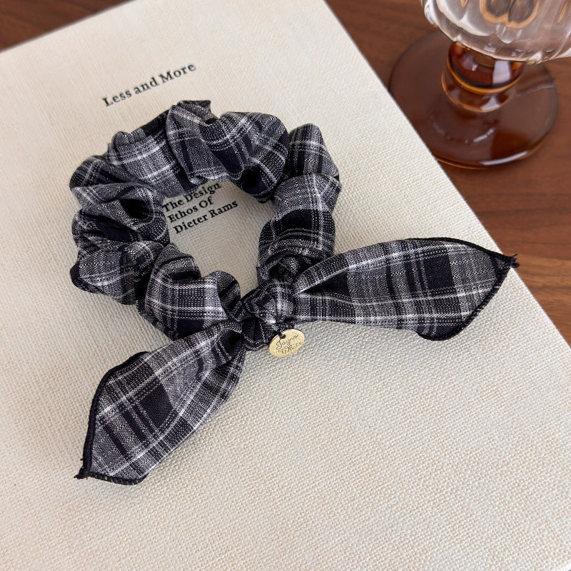 E관 - 레트로 체크 리본 머리끈 모양 곱창 헤어밴드 [27646] 25.11-1