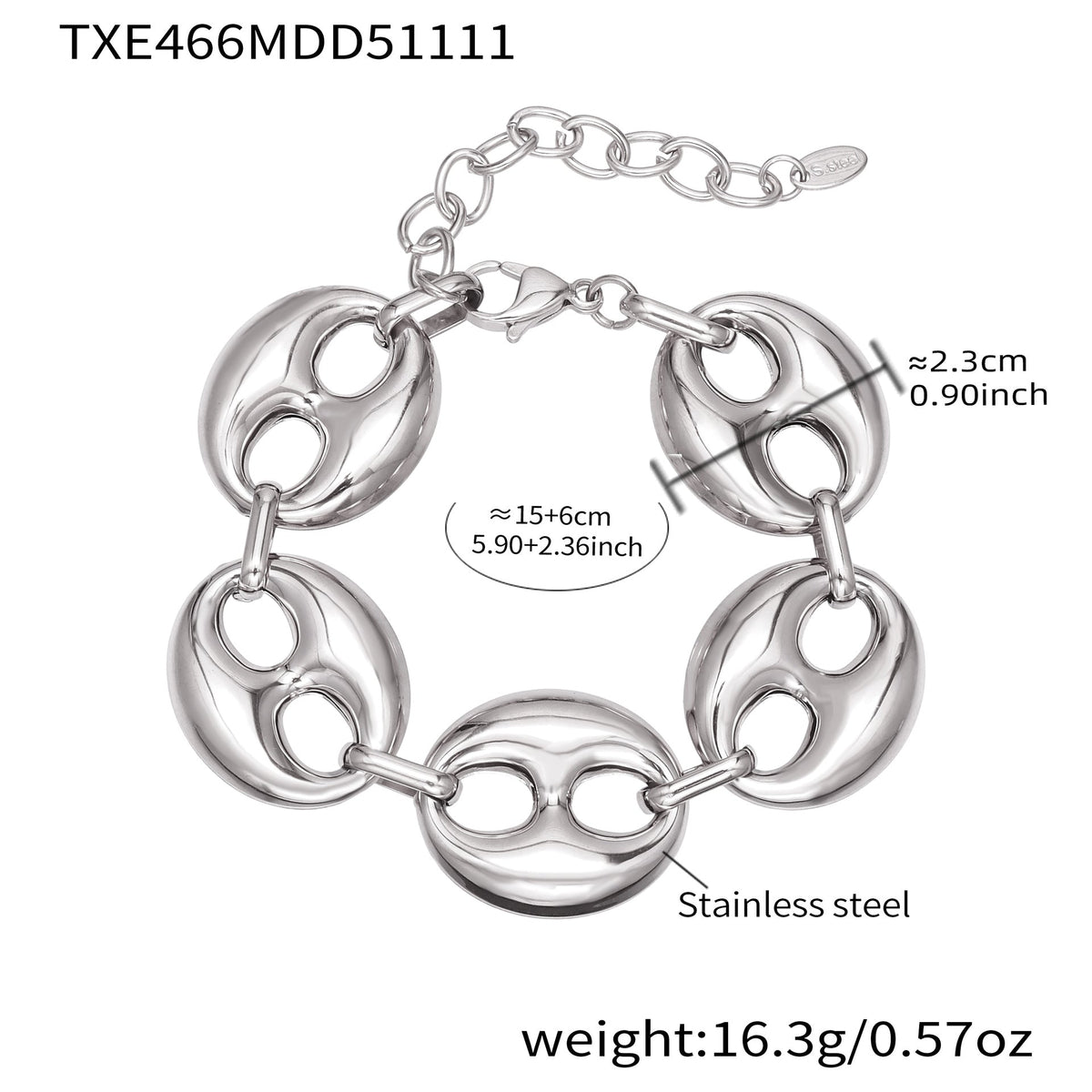 D관 - 타원형 돼지코 모양 체인 18K 도금 스테인리스 목걸이 팔찌 [TXP466] 25.11-3