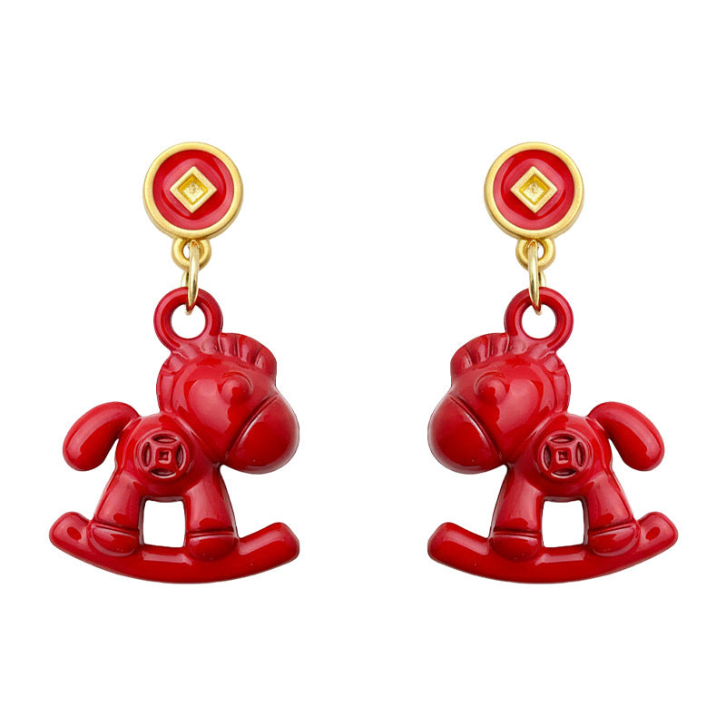 C관 - 목마 레드말 코인 모양 925 은침 귀걸이 [7207] 25.12-2