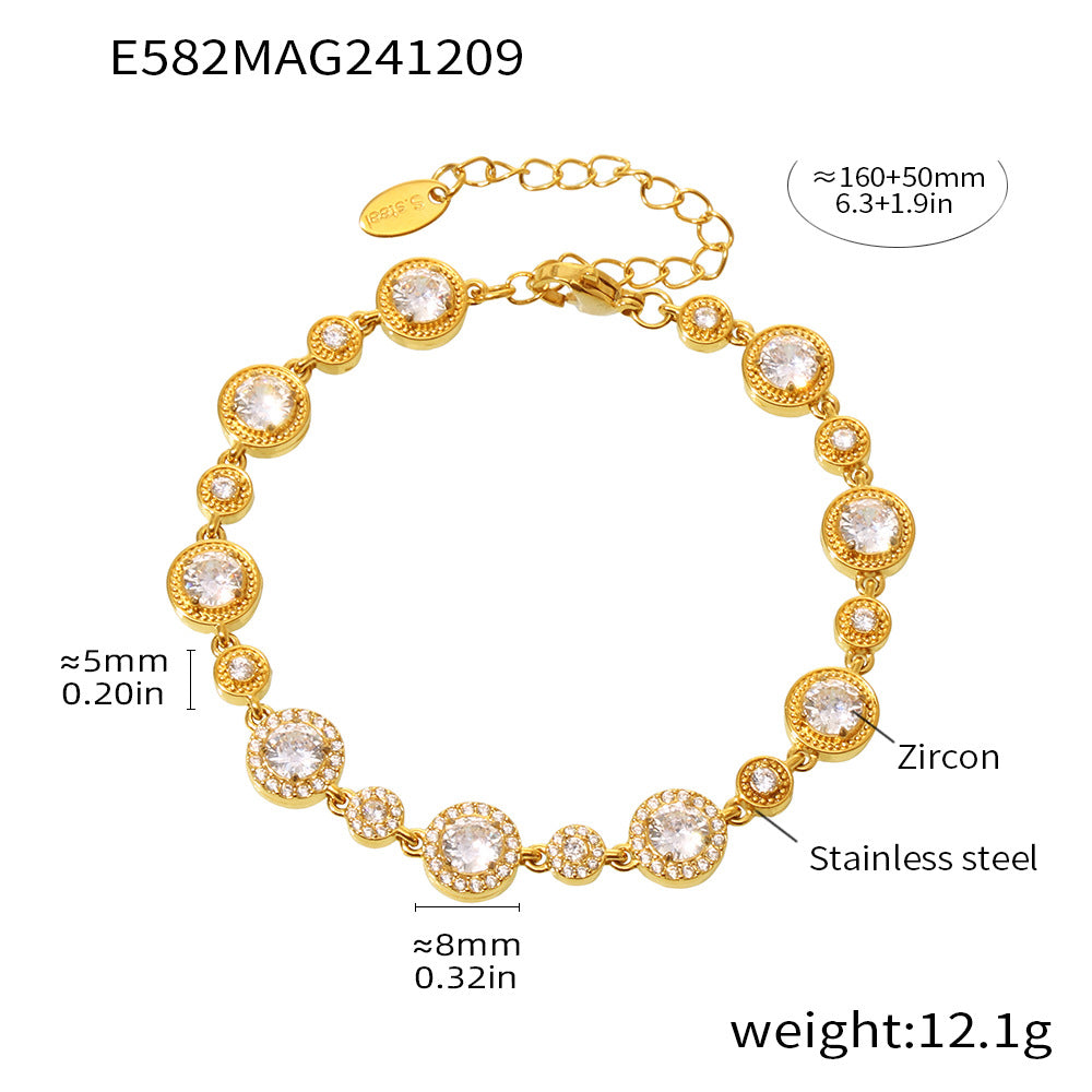 D관 - 18K 골드 도금 스테인리스 스틸 핸드메이드 큐빅 팔찌 [E575-E582] 24.12-2