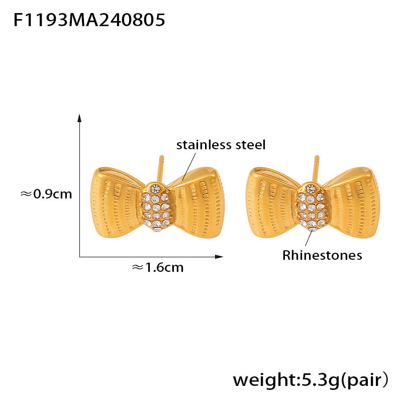 D관 - 스테인리스 스틸 도금 하트와 리본 큐빅 글라스 귀걸이 [F1191-F1192-F1193] 24.08-2