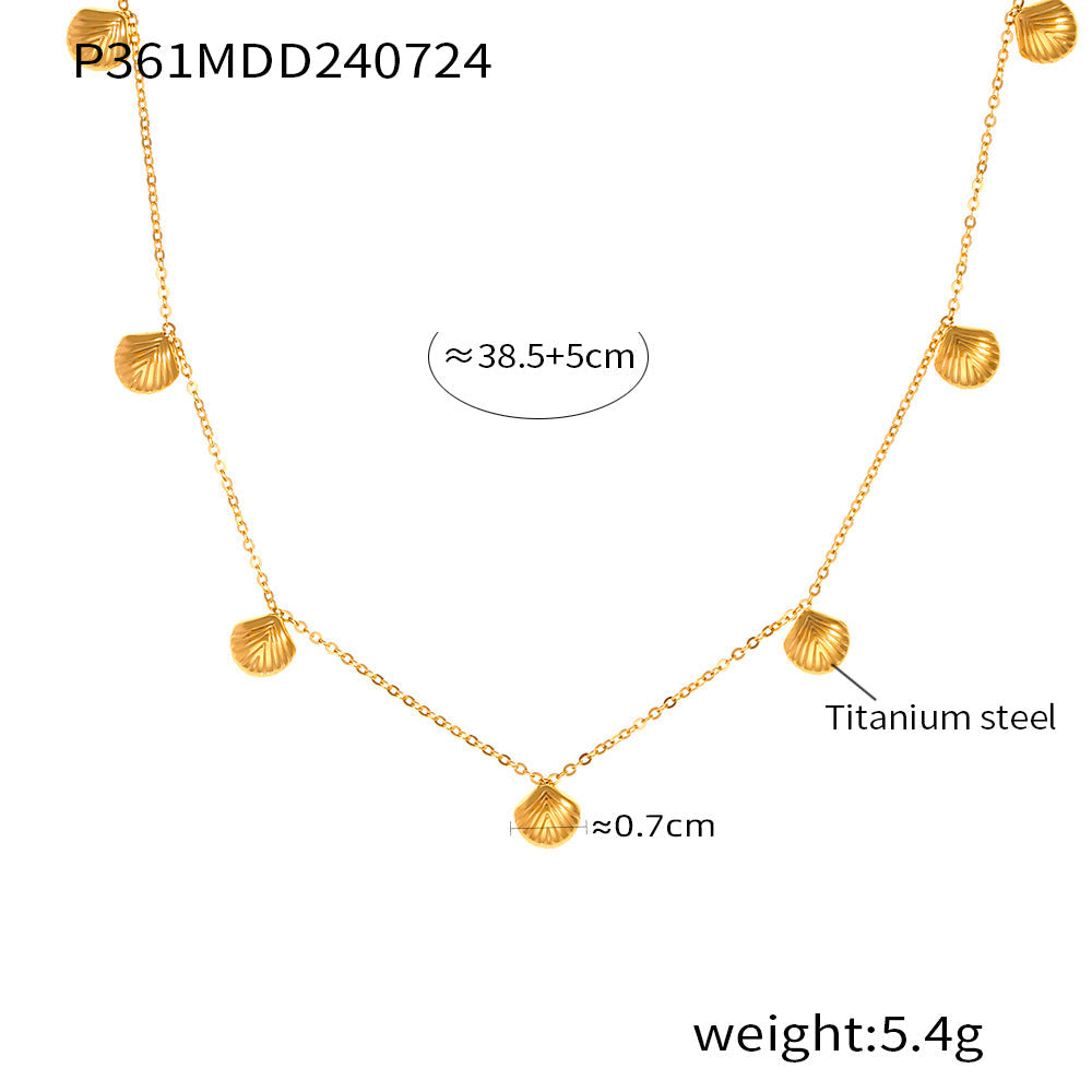 D관 - 티타늄 스틸 18K 도금 프렌치 조개 디자인 펜던트 레트로 목걸이 [P361] 24.08-1